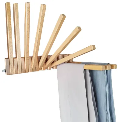 Wooden Wall-Mounted 3-Tier Shelf Solid Wood Hanging Rod Home UseNo Drilling Required Clothing Storage Rack for Pants Skirts