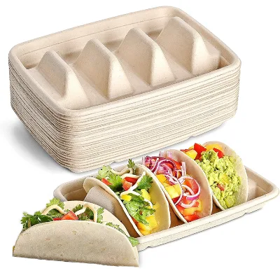 Food Container Sugarcane Bagasse Taco Box Holder Tray Biodegradable Taco Box