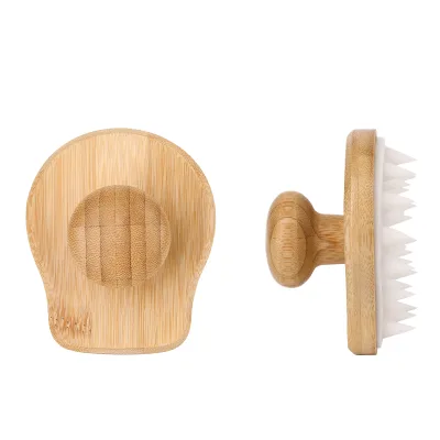 Ebest Bamboo Wet & Dry Hair Shampoo Brush Silicone Wooden Scalp Massager Waterproof Modern Bath Toilet Supply