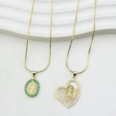 CH-LAN0689 Copper Necklace High Quality Gold Plating Religion Heart Shape CZ Plated Necklace Wholesale Necklace