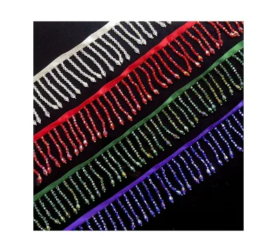 Fashion Colorful Decorative Long Jewelry Beaded Glass Crystal Fringe Trim Trimmings for Dress Curtain