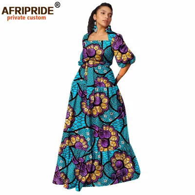 African Wax Printed Long Dress African Plus Size Wax Printed Dress Puff Sleeve Dress