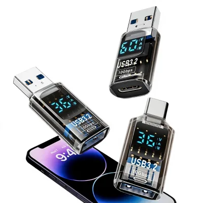 New USB Adapter for Computers Data Transfer & Charging with 10 Gbps Digital Display USB to Type-C Laptop Adapter