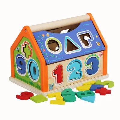Sensory Wooden Number Cognition Blocks Set-Shape House Educational Toy for 2 to 4 Years