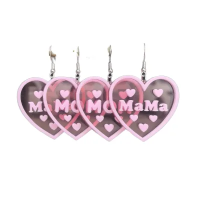 2025 Pink Trendy Acrylic Drop Earrings with 'MOM' and 'MAMA' Letters and Heart Ball Patterns Dangle Earring Women Festivals