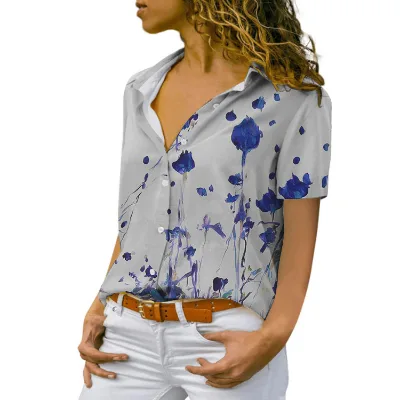Summer New Arrival Breathable Simple ODM Woven 3D Digital Print Button Front Women's Casual Short Sleeve Collar Shirt