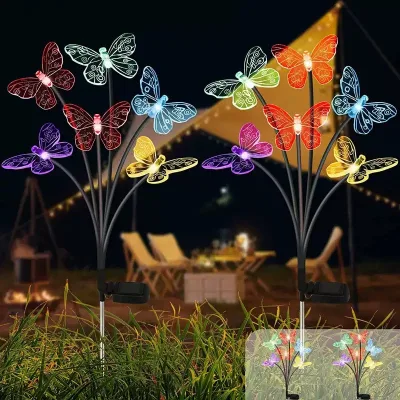 Solar Powered IP65 Stainless Steel LED Butterfly Warm White 1PC 6-Head Waterproof for Garden Lawn Landscape Patio