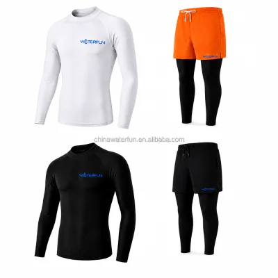 Mens Jellyfish Suit Two Piece Sun Protection Swimsuit Long Sleeve UPF 50 Rash Guard Top With 2 in 1 Shorts Tights