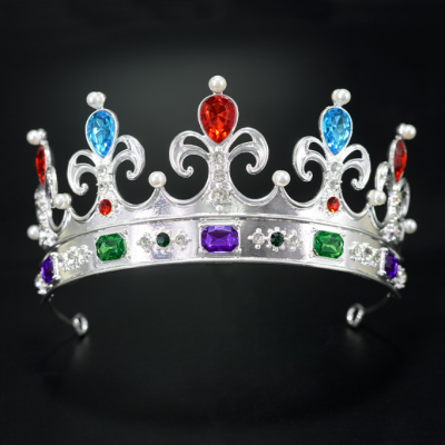 New Stock Baroque Vintage Crown Unisex Birthday Crown Colorful Silver Color Metal Kings Crown
