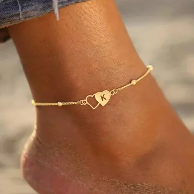 Stainless steel bracelet for men and women heart 26 letter pendant anklet