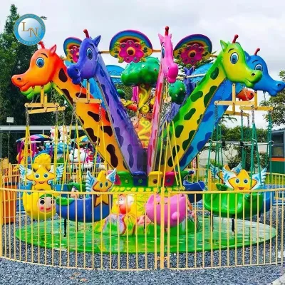 LINO Giraffe Flying Chair 12-Person Fiberglass & Stainless Steel for Shopping Mall & Amusement Park Outdoor Use