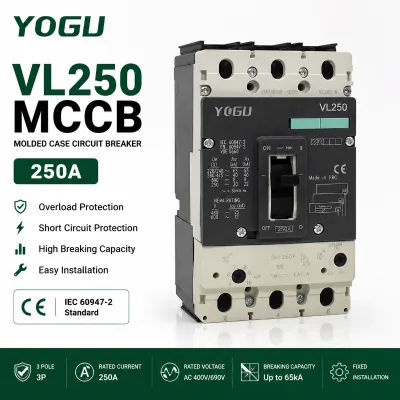 YOGU VL Series MCCB 3 Pole Molded Case Circuit Breaker 160A 250A 400A 630A Low Voltage Electrical Protection Device