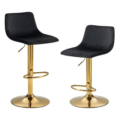 Black Velvet-gold Bar Stools Set of 2 Bar Stools Modern Kitchen Counter Stools with Natural Rattan Woven Back