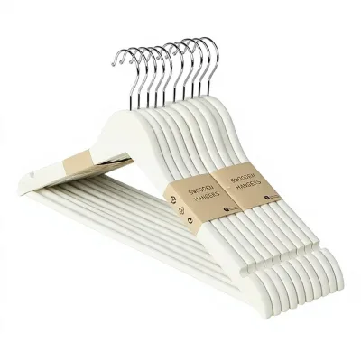 Matte Finished Wooden Suit Hanger with Curved Shoulders and Built in Pant Bar for Wrinkle Free Clothing Storage Hanger