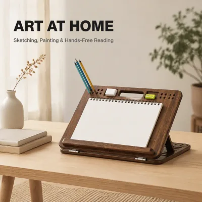 Portable Bamboo Wood Drawing Board Easel 3 in 1 Adjustable Angle Lap Desk Tablet Notebook Stand for Art Study