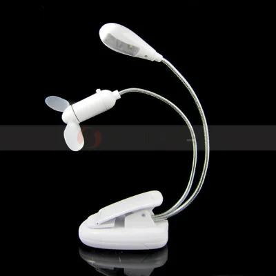 AAA Rechargeable Battery Portable Table Edge Clamp 2 in 1 Fan Book Light