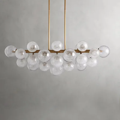 Burnished Brass, Bronze and Aluminum with Hand-blown Glass Globes Golden Color Modern Linear Chandelier