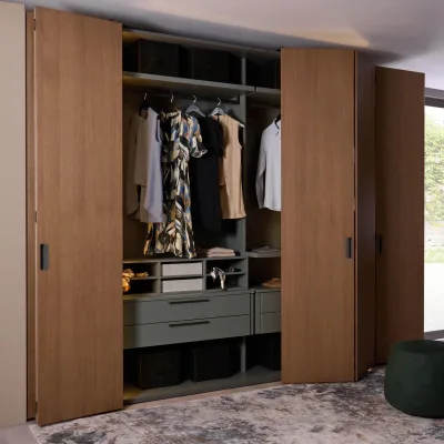 Modern Dark Oak Bi-Fold Door Wardrobe, Floor-to-Ceiling Multi-Function Closet & Hidden Handles with Built-In LED Lighting