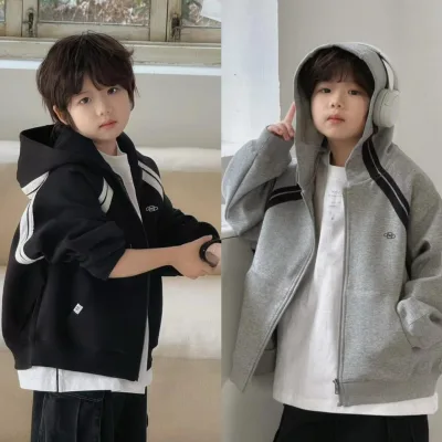 Boys Spring/Fall Hooded Zip-Up Cotton Cardigan Sweatshirt Coat New Arrival-Korean Style Children's Sport Top Trendy