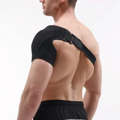 Adjustable Breathable Gym Sports Care Single Back Shoulder Brace Guard Strap Wrap Belt Band Pads Black Bandage Shoulder Support