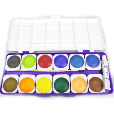 Suitable for Beginners Guache Paint 12 Colors Watercolor Cake Set Washable Gouache Removable Water Colour Cakes with Paint Brush