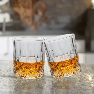 Free Sample Lead Free Modern Drinking Whiskey Crystal Drinking Glassware Embossed Whisky Glass Cup for Home Bar