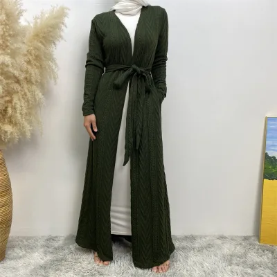 Aschulman Wholesale Premium Muslim Dubai Abaya Coat Islamic Muslim Women Open Abaya Maxi Knit Sweater Abaya for Muslim