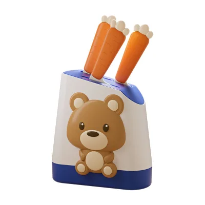 10pcs Kitchen Pretend Play Set for Kids Featuring Rabbit Bear Cutting Board Knife Storage Can Fork Spoon Food Toys