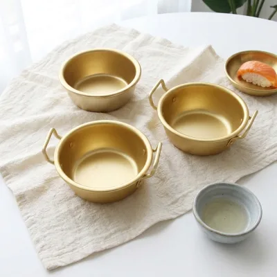 Custom Golden Ice Fruit Storage Salad Small Soup Camping Aluminum Korean Rice Wine Gold Metal Bowl