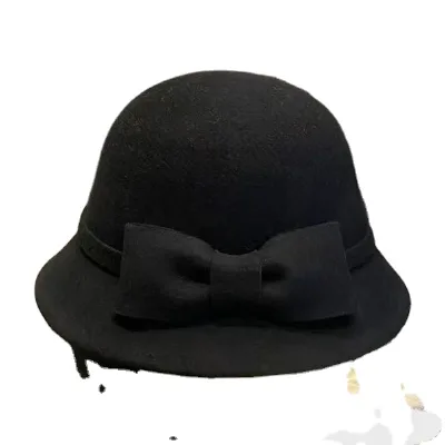 Linda fashion Temperament bow basin hat women's winter versatile elegant warm fisherman hat Hepburn style French top hat