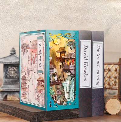 Cutebee 3D Wooden Puzzle Su Dongpo's Life DIY Handmade Craft with LED Night Light and Dust Cover Book Nook Kit