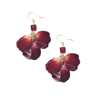 Hand Made Real Resin Dried Flower Earings Dangle Rose Petal Earring