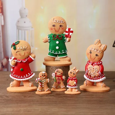 Resin Gingerbread Man Ornaments Creative Christmas Desktop Decorations Holiday Gift Dolls for Shop Decorations
