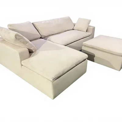 Modular Sectional Sofa Set Beige L-Shaped Boucle Fabric Upholstered with Ottoman for Living Room Apartment Hotel Use Modern