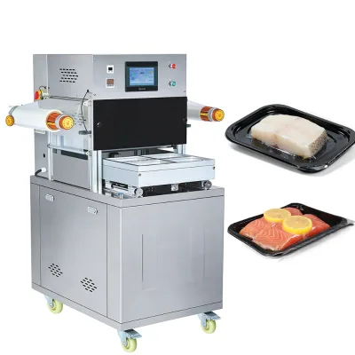 Semi-automatic Seafood Tray Sealer Vacuum Skin Packaging Machine Cod Fish Shrimp Shellfish Food Tray Sealing Machine