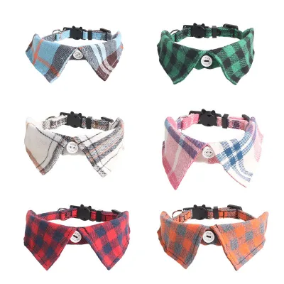 Plaid Adjustable and Removable Cat Collar Quick Release Cat Collar Bells With Bow Tie