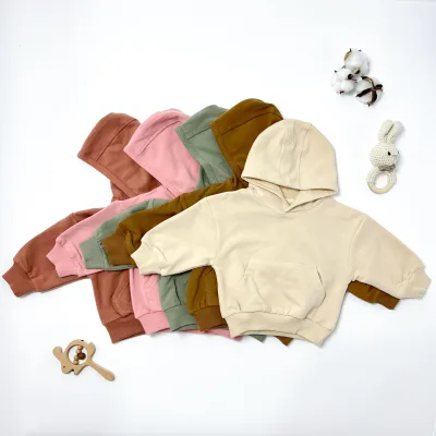 Unisex Baby Long Sleeve Pouch Pockets Sweatshirt Infant Organic Cotton Plain Baby Hoodie Clothing