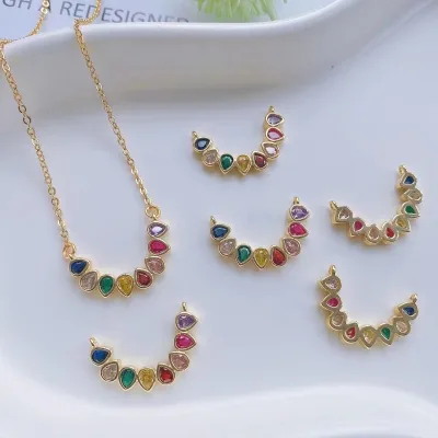 Fashion Colorful Water Drop Charms rainbow Pendant Brass Gold Link Necklace Women Jewelry