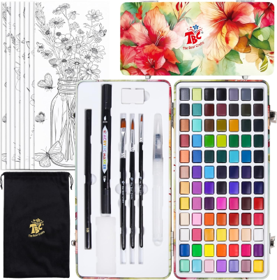 Wingart School Art Supplies  84 Vivid Colors  Watercolor Tin  Watercolor Paint Brush Set