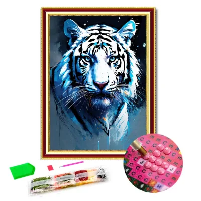 5D Diamond Painting Kit Cross Stitch White Tigers Head Diamond Mosaic Anime Posters Embroidery Rhinestone Gifts Home Wall Art