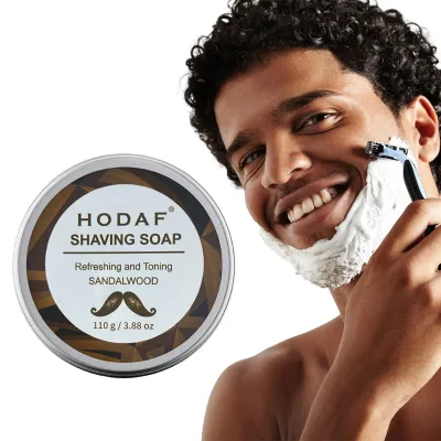 HODAF Wholesale Private Label Sandalwood Shaving Soap Shea Butter Honey Rich Lather Moisturizing Men's Shave Soap Close Shave