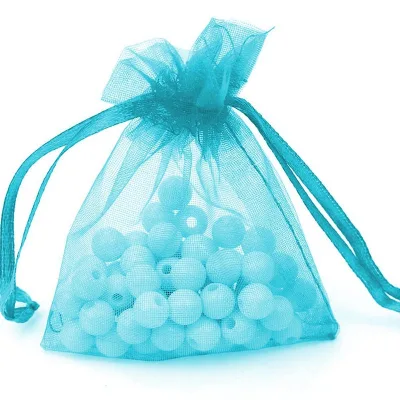 In Stock 7x9 cm Turquoise Organza Drawstring Pouch Blue Jewelry Party Wedding Bags for Candies and Shopping
