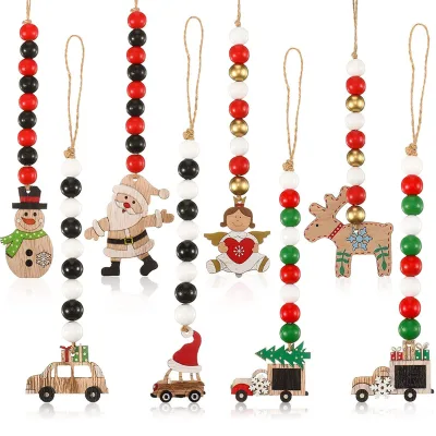 Christmas Rustic Tassels Beaded Garland Eco-Friendly Wooden Bead Wreaths Christmas Tinsel Garland Party Cute Wedding Home Decor