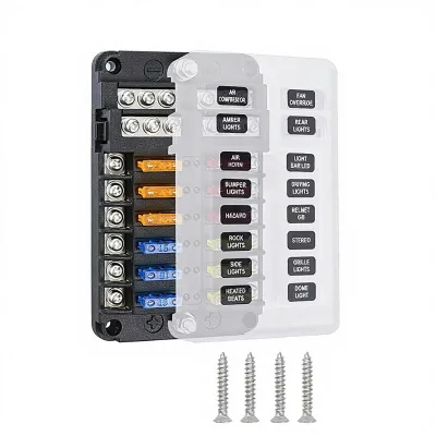 12 Way Blade Fuse Block Negative Bus Fuse Holder Red LED Light Indication Protection Cover Panel Mount Automotive 32V 30A