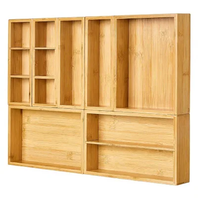 Modern 7-Pack Bamboo Drawer Organizer Boxes | Stackable Non-Slip Base Storage for Jewelry Kitchen Office & Vanity