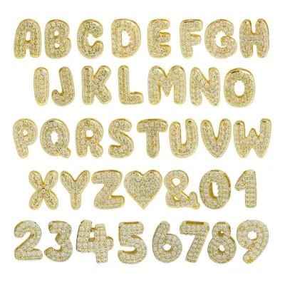 18K Brass Initial Charm Pendant DIY Bubble Letter Name Necklace Personalized Jewelry Findings