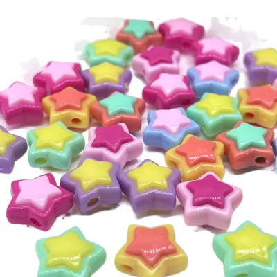 Newest Design Acrylic Cartoon Two-color Star Shape 11*17mm Straight Hole Loose Beads for Pen Beads Macaron Beads