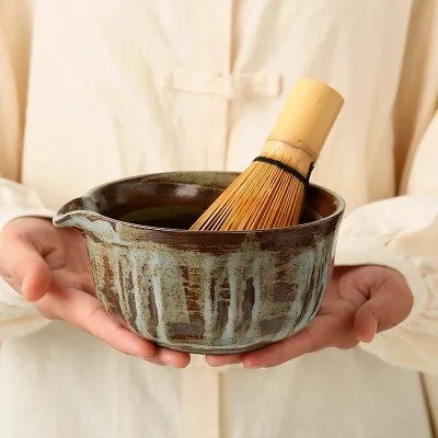 Japanese Style Matcha Green Tea Bowl Handmade Drinkware Ceramic Matcha Whisk and Bowl