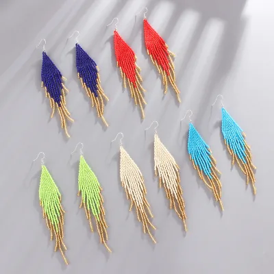 Fashion Hand-woven Seed Bead Earrings Handmade Long Bohemian Tassel Earrings for Women