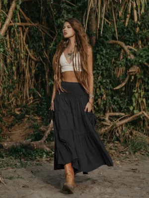 2026 New European American Style Casual Womens Bohemian Empire Waist Loose Solid-Color Long Anti-Wrinkle Beach Dress Pockets
